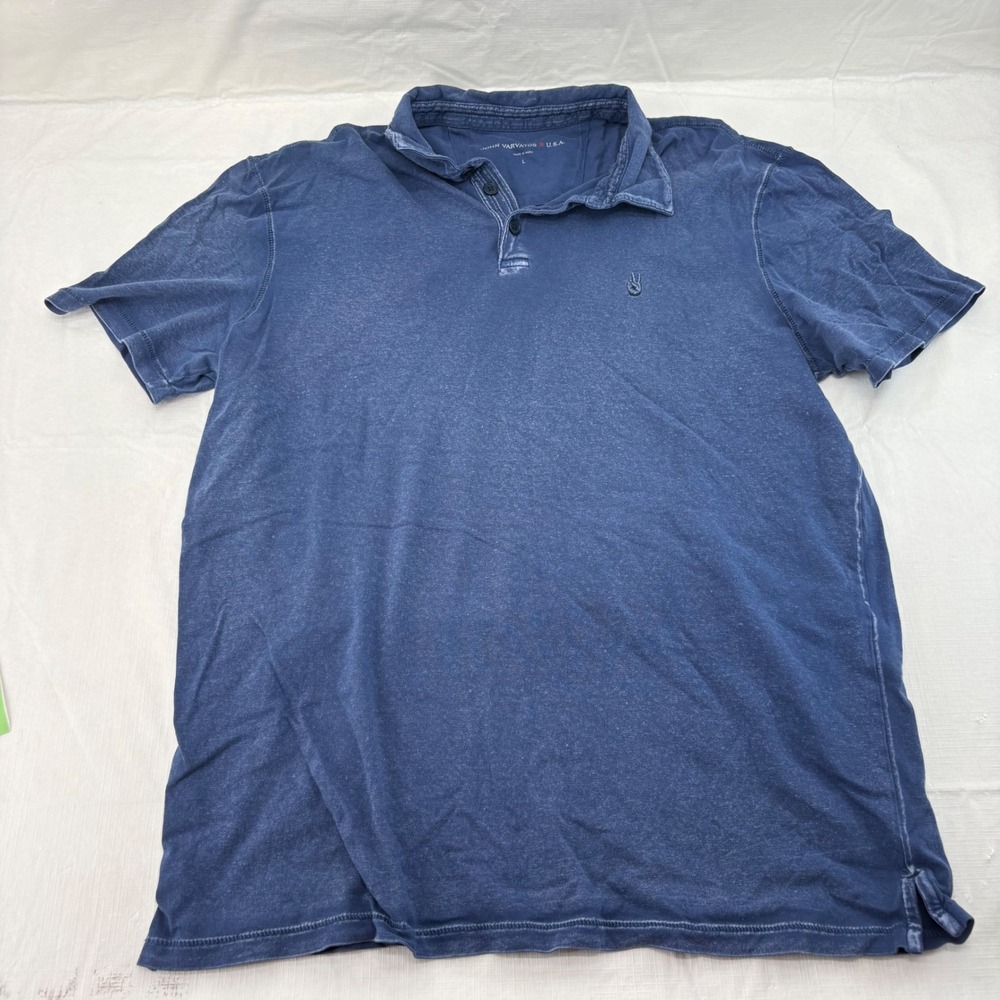John Varvatos USA Mens Blue Peace‎ Sign Embroidered Cotton Polo Shirt Large 5646